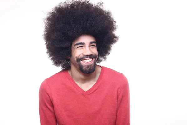 Boldog Afro Man Egy Fehér Háttér Előtt — Stock Fotó