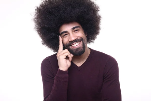 Afro American Man Poserar Vit Bakgrund — Stockfoto