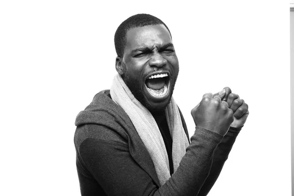 Křičí Africký Muž Černé Bílé Tón — Stock fotografie