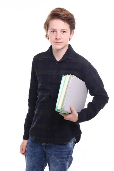 Όμορφο Εφηβικό Αγόρι Βιβλία — Φωτογραφία Αρχείου