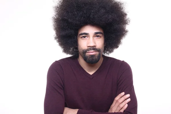 Afro American Man Poserar Vit Bakgrund — Stockfoto