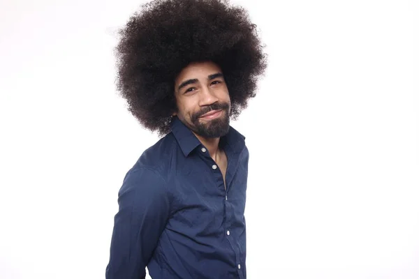 Happy Afro American Muž Velkými Kudrnaté Vlasy — Stock fotografie