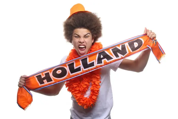 Schwarzer Sportfan Mit Hollandschal — Stockfoto