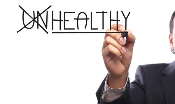 Businessman Showing Word Healthy Marker — Stock Photo, Image