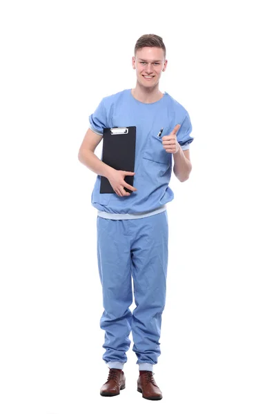 Manliga Läkare Bär Särskild Uniform Med Urklipp — Stockfoto