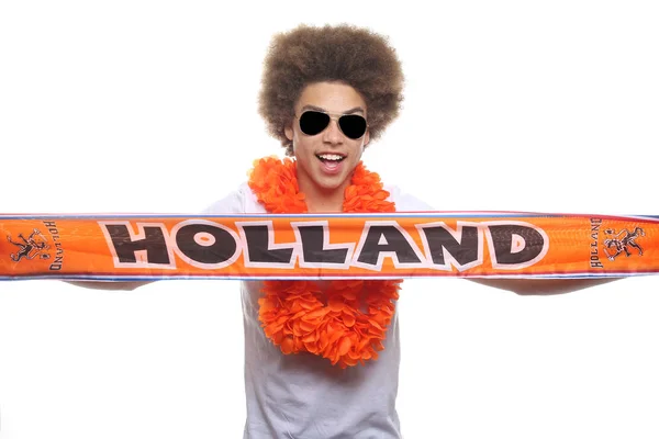 Schwarzer Sportfan Mit Hollandschal — Stockfoto