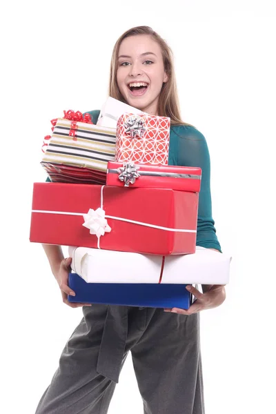 Hermosa Chica Con Regalos Vacaciones — Foto de Stock