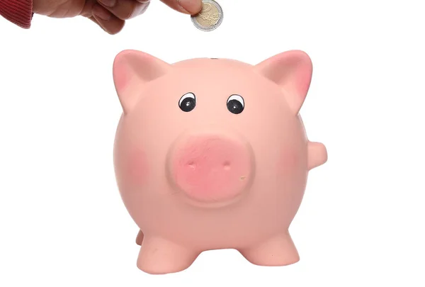 Hand Putting Euro Coin Piggy Bank — Stockfoto