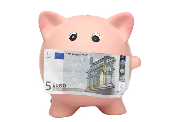 Tirelire Billet Euros Sur Fond Blanc — Photo