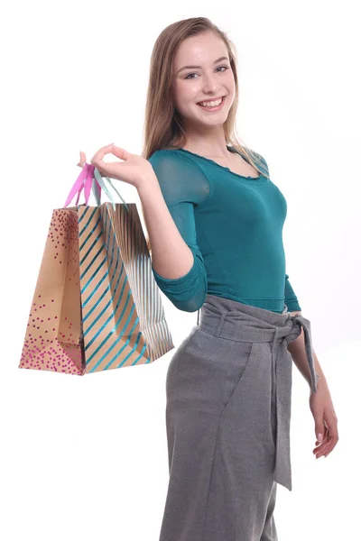 Mooie Kaukasische Vrouw Met Shopping Tassen — Stockfoto