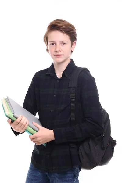 Beau Adolescent Garçon Avec Des Livres — Photo