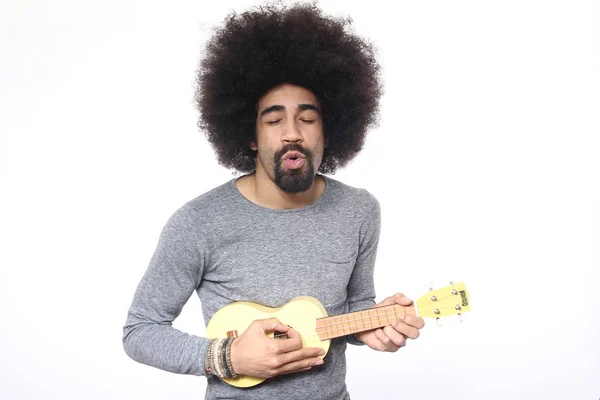 Black Man Playing Small Guitar — Stock Photo, Image