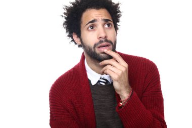 Beyaz arka planda siyah adam düşünme 