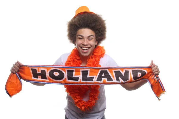 Schwarzer Sportfan Mit Hollandschal — Stockfoto