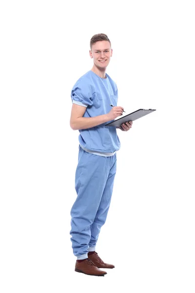Male Doctor Wearing Special Uniform Clipboard — Stock Photo, Image