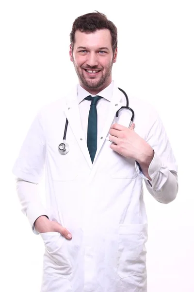 Manliga Läkare Bär Särskild Uniform Med Stetoskop — Stockfoto