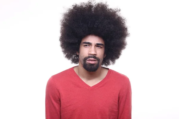 Zwarte Man Met Krullend Haar Witte Achtergrond — Stockfoto