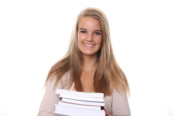 Blondes Mädchen Mit Büchern — Stockfoto