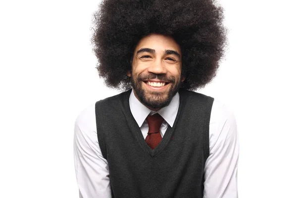 Empresario Afro Emocional Frente Fondo Blanco — Foto de Stock