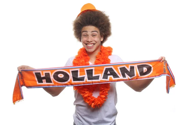 Schwarzer Sportfan Mit Hollandschal — Stockfoto