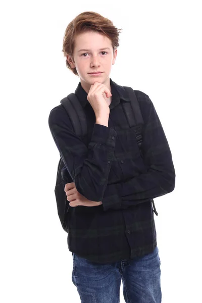Krásné Dospívající Chlapec Školní Batoh — Stock fotografie