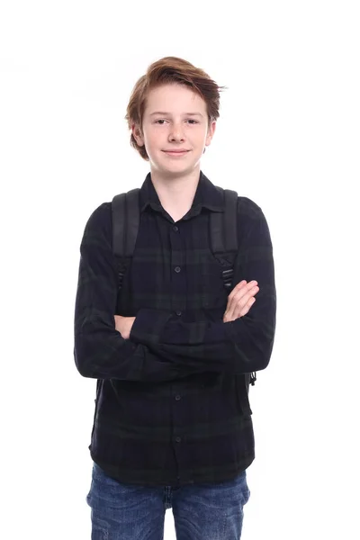 Beautiful Teenage Boy School Bag — Stock Photo, Image