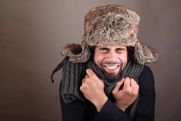 Freezing Black Man Winter Clothes — Stock Photo, Image