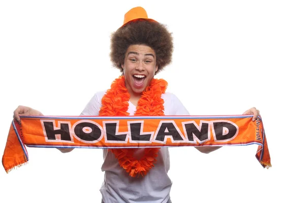 Black sport fan with Holland scarf