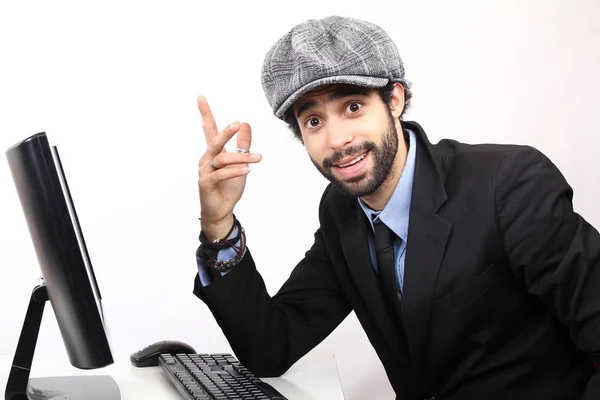Black Businessman Working Computer — Stock Photo, Image