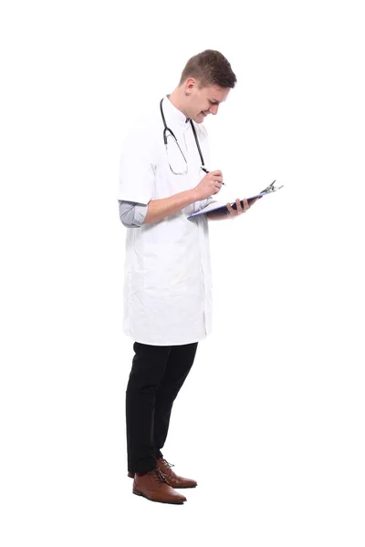 Maschio Medico Indossa Uniforme Speciale Con Stetoscopio Appunti — Foto Stock