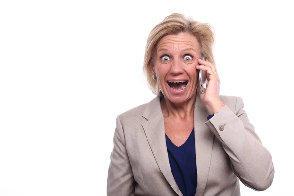 Old Caucasian Woman Talking Mobile Phone — Stock Photo, Image