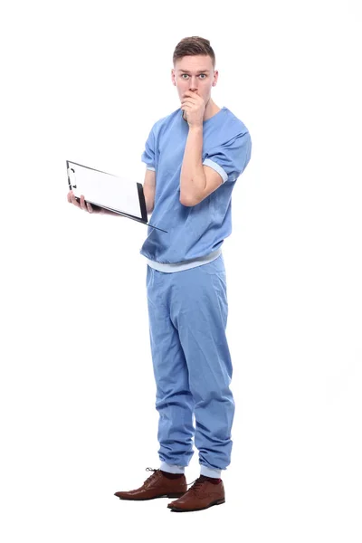 Maschio Medico Indossa Uniforme Speciale Con Appunti — Foto Stock