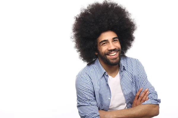 Gelukkig Afro Man Voor Een Witte Achtergrond — Stockfoto