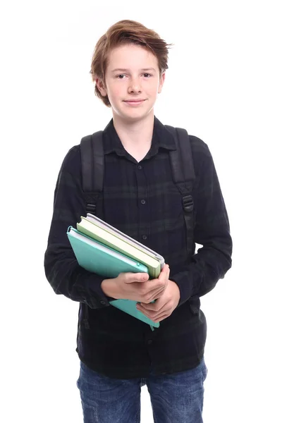 Beau Adolescent Garçon Avec Des Livres — Photo