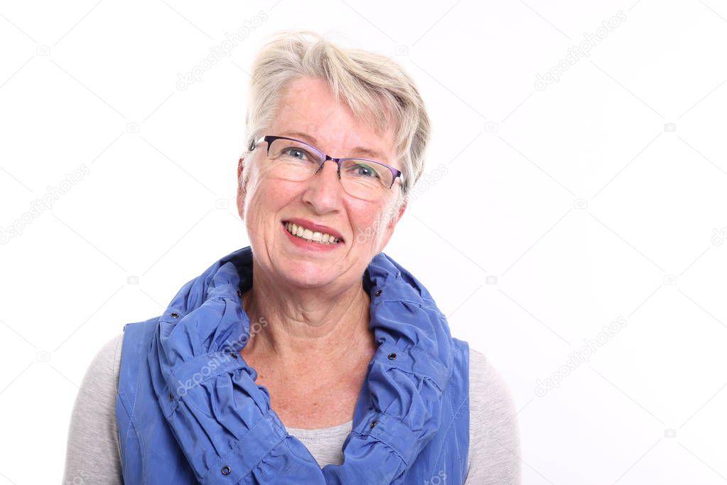 Old caucasian woman is smiling