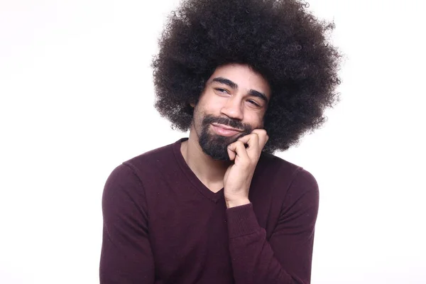 Hombre Afroamericano Posando Sobre Fondo Blanco —  Fotos de Stock