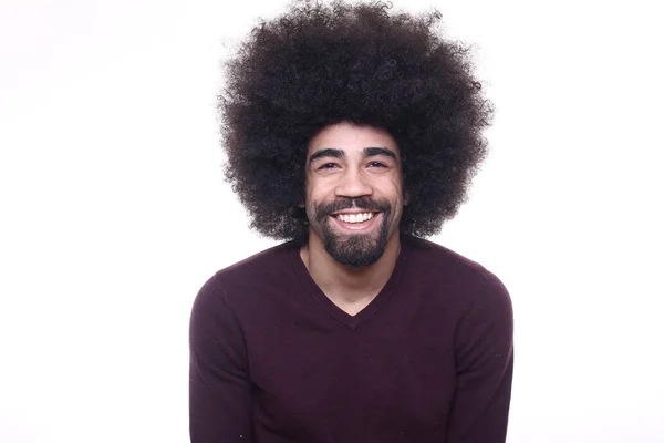 Gelukkig Afro Amerikaanse Man Met Grote Krullend Haar — Stockfoto