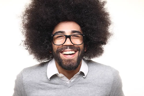 Gelukkig Afro Man Voor Een Witte Achtergrond — Stockfoto