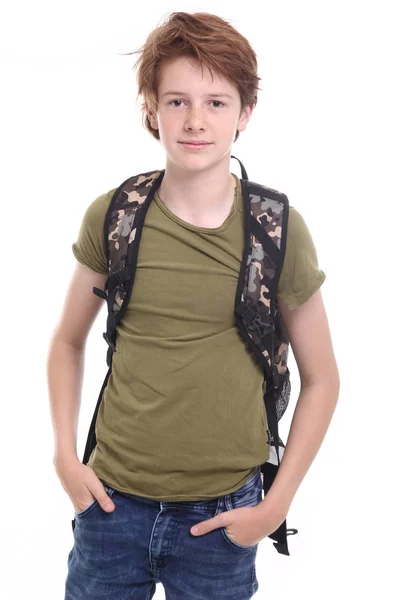 Όμορφη Εφηβική Αγόρι Σχολική Τσάντα — Φωτογραφία Αρχείου