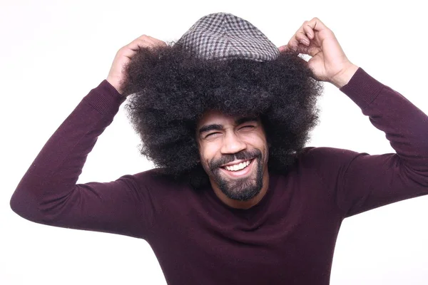 Afro American Kudrnaté Muž Small Cap — Stock fotografie