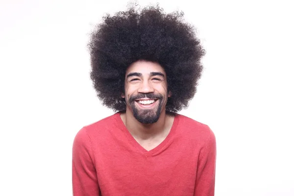 Чорний Чоловік Кучерявим Волоссям Білому Тлі — стокове фото