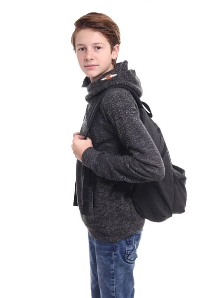 Frumos Adolescent Băiat Geantă Școală — Fotografie, imagine de stoc