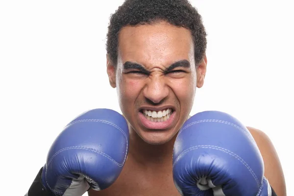 Preto Boxer Vestindo Boxe Luvas — Fotografia de Stock