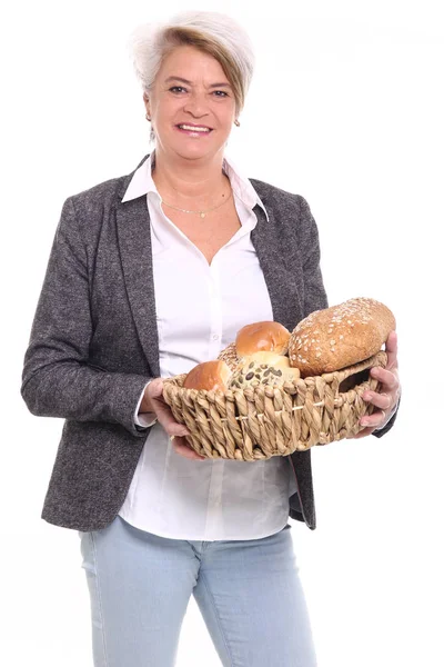 Cesto Donna Con Pane Diverso — Foto Stock