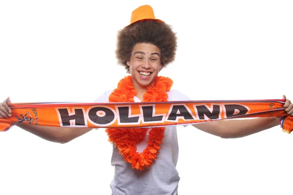 Schwarzer Sportfan Mit Hollandschal — Stockfoto