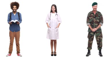 Beyaz arka planda farklı mesleklere sahip kişiler