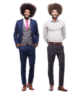 Beyaz arka planda farklı pozlar Afro-Amerikan adam