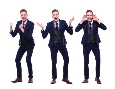 Beyaz arka planda farklı pozlar beyaz adam