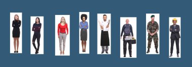 Farklı mesleklere sahip ırklar arası insanlar kümesi