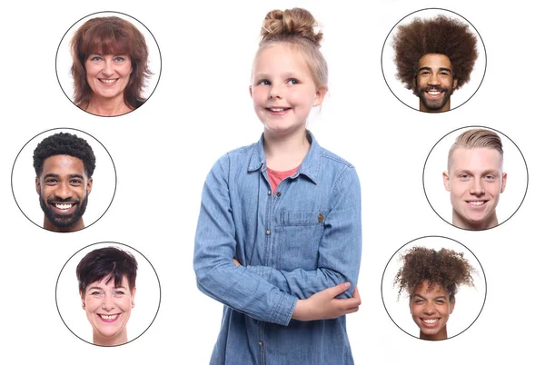Young Girl Set Interracial People — Stock Photo, Image